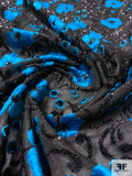 Italian Floral Cut Velvet Knit with Stretch - Blue Turquoise / Black