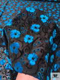 Italian Floral Cut Velvet Knit with Stretch - Blue Turquoise / Black