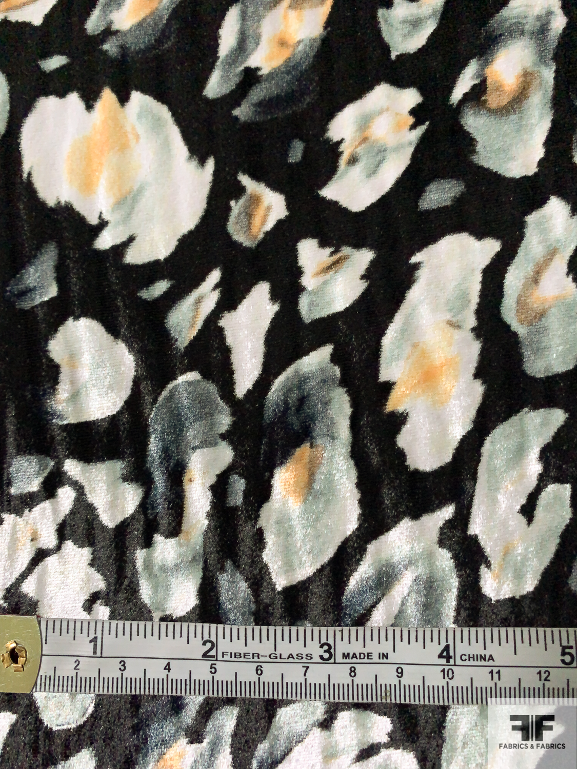 Italian Abstract Painterly Printed Silk-Rayon Velvet with Fused Back - Black / White / Grey / Apricot