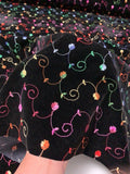 Rainbow Floral Swirl Embroidered Cotton Velveteen - Multicolor