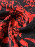 Romantic Floral Washed Cotton Velveteen - Red / Black