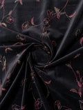 Delicate Floral Embroidered Cotton Velveteen - Black / Berry Pink / Light Mave