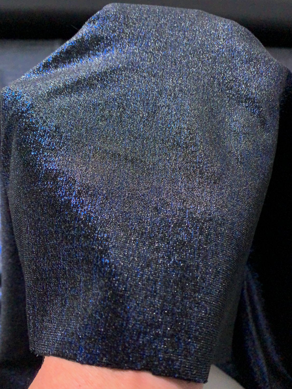 Shimmery Stretch Polyester Velvet - Metallic Blue / Black