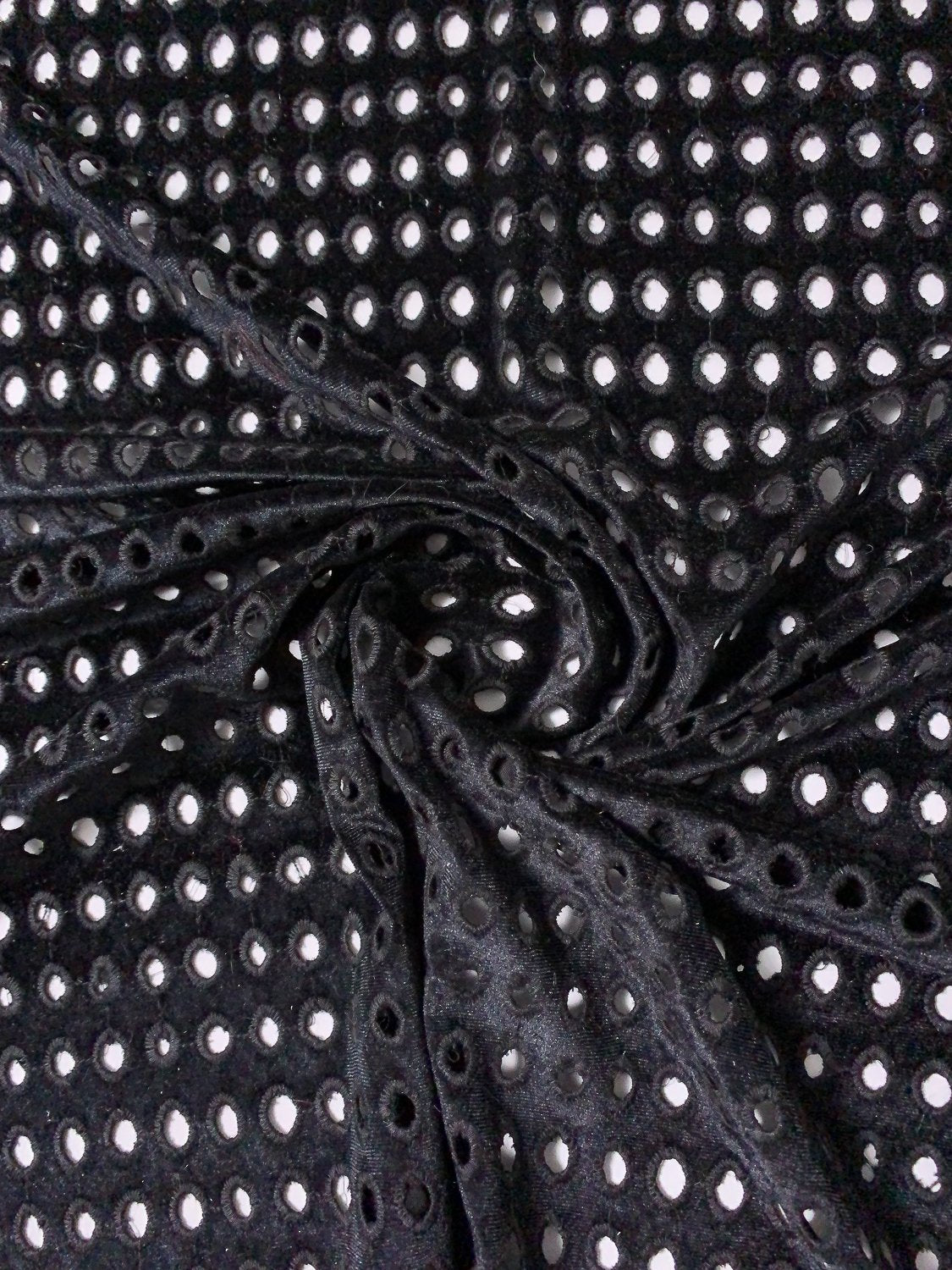 Ovals Embroidered Eyelet Stretch Polyester Velvet - Black