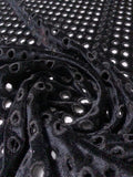 Ovals Embroidered Eyelet Stretch Polyester Velvet - Black