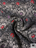 Italian Floral Acrylic Wooly-Feel Suiting - Black / Grey / Red / Orchid