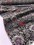Italian Floral Acrylic Wooly-Feel Suiting - Black / Grey / Red / Orchid