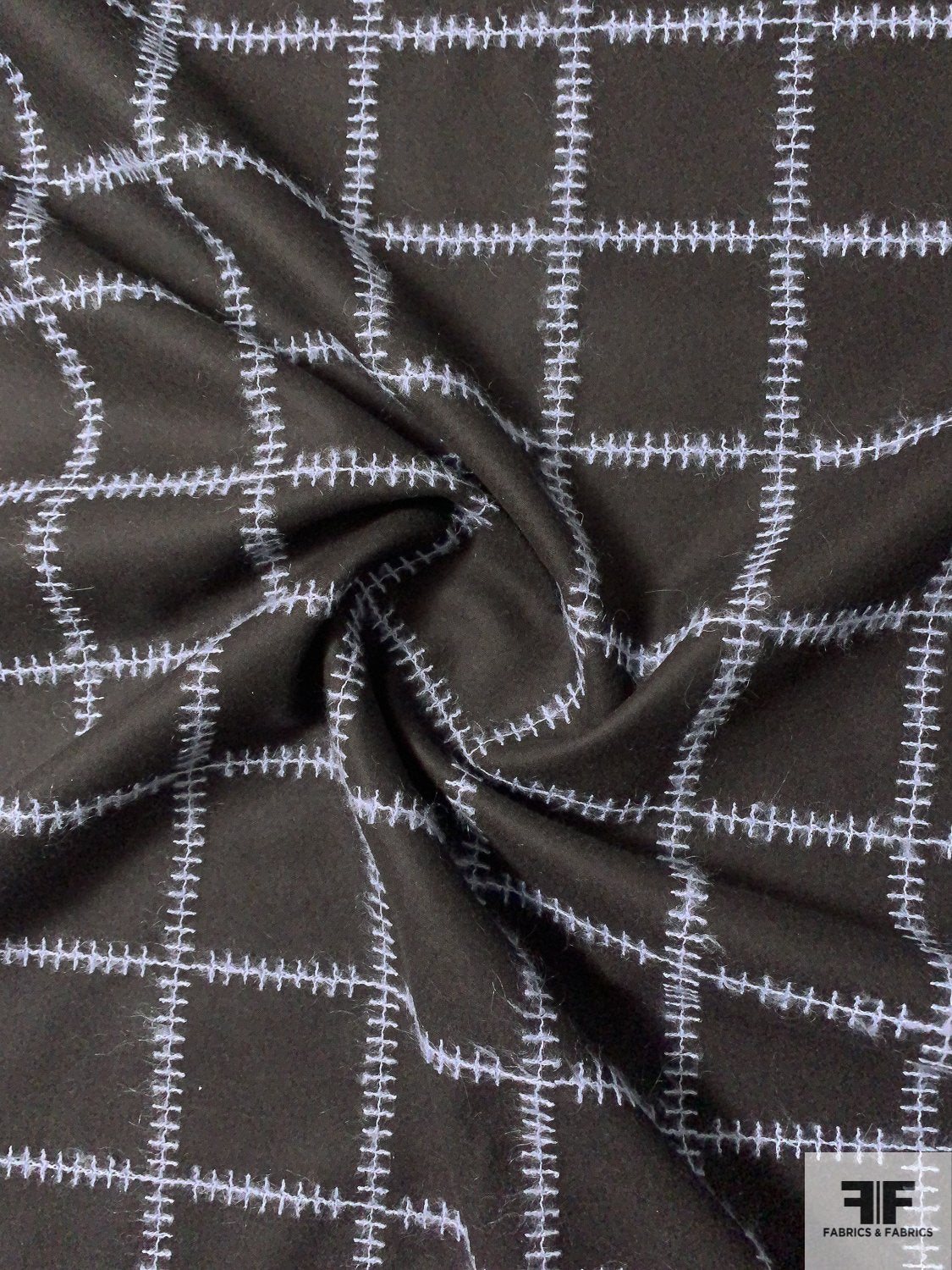Italian Jacket Weight Wool with Stitching in Grid Pattern - Darkest Brown / Muted Lilac