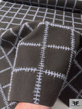 Italian Jacket Weight Wool with Stitching in Grid Pattern - Darkest Brown / Muted Lilac
