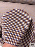 Italian Gingham Check Lightweight Stretch Wool Suiting - Burgundy / Blue / Ivory
