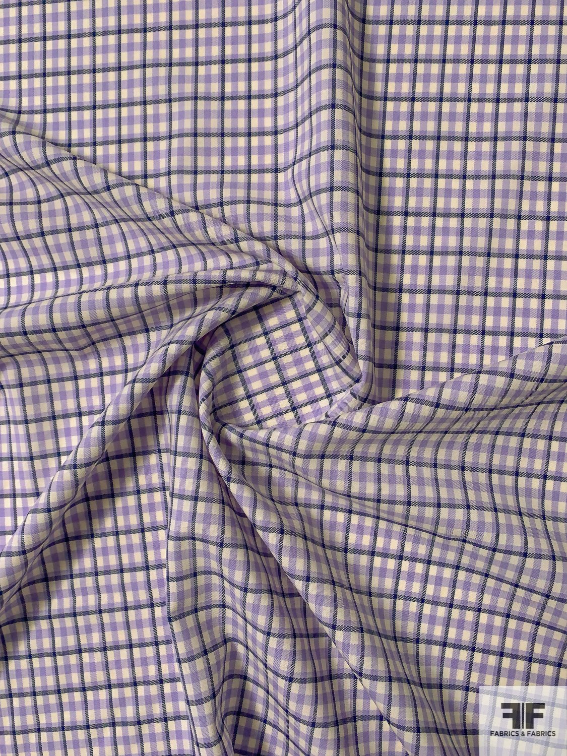 Italian Gingham Check Lightweight Stretch Wool Suiting - Lavender / Navy / Ivory