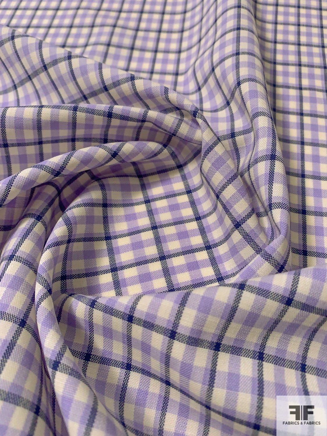 Italian Gingham Check Lightweight Stretch Wool Suiting - Lavender / Navy / Ivory