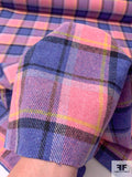 Italian Plaid Acrylic Blend Flannel Suiting - Pink / Dark Periwinkle / Yellow / Black
