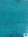 Italian Foil Printed Reversible Tweed Suiting - Electric Aqua / Black