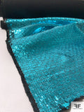Italian Foil Printed Reversible Tweed Suiting - Electric Aqua / Black