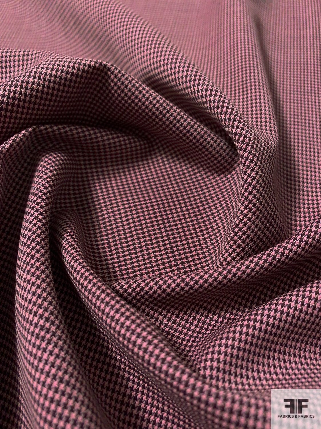 Italian Micro Houndstooth Stretch Fine Suiting - Pink / Dark Brown