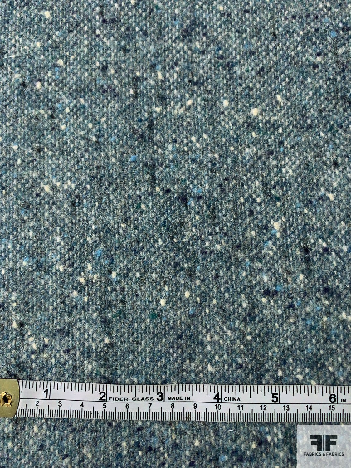 Italian Speckled Jacket Weight Wool Blend Tweed Coating - Stucco Blue Spruce / Off-White
