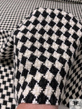 Basketweave Houndstooth Silk and Cotton Yarn-Dyed Ladies Suiting - Black / Off-White