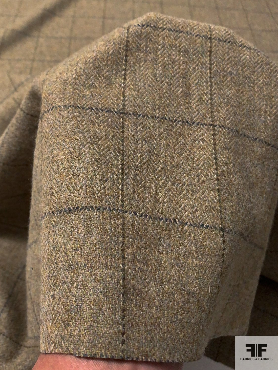 Made in England Windowpane Flannel Lightweight Wool Suiting - Tan / Beige / Brown