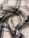 Made in Japan Windowpane Plaid Jacket Weight Tweed - Black / Ivory / Baby Pink