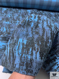 Italian Double Sided Buffalo Plaid Wool Coating with Black Foil Print - Aquarium Blue / Black