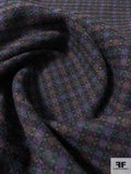 Gingham-Like Wool Blend Suiting - Purple / Black / Khaki Green / Spruce Green