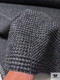 Italian Glen Plaid Effect Fine Wool Jacket Weight Suiting - Black / Steel Grey / Light Grey