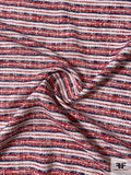 Italian Horizontal Striped Tweed Suiting with Glossy Finish - Red / White / Blue