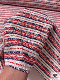 Italian Horizontal Striped Tweed Suiting with Glossy Finish - Red / White / Blue