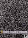 Regal Damask-Like Slightly Textured Jacquard Wool Blend Suiting - Heather Grey / Black / White