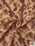 Italian Romantic Floral Printed Boiled Heavy Wool Gauze - Tan / Browns