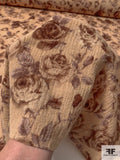 Italian Romantic Floral Printed Boiled Heavy Wool Gauze - Tan / Browns
