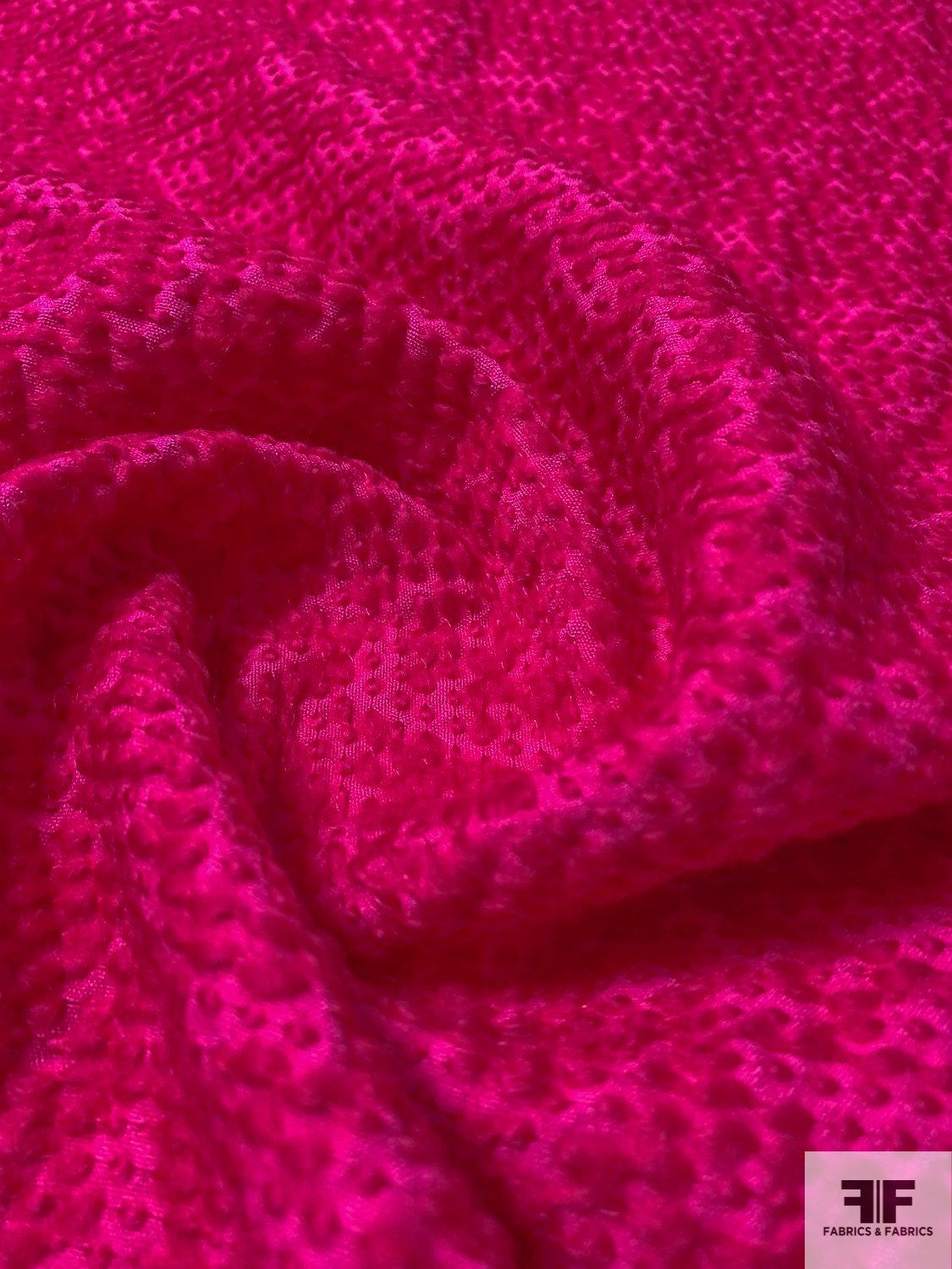 Italian Novelty Weave Boucle-Look Wool Blend Suiting - Hot Magenta Pink