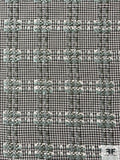 Made in England Houndstooth and Basketweave Novelty Ladies Cotton Suiting - Shades of Grey / Dusty Aqua / White