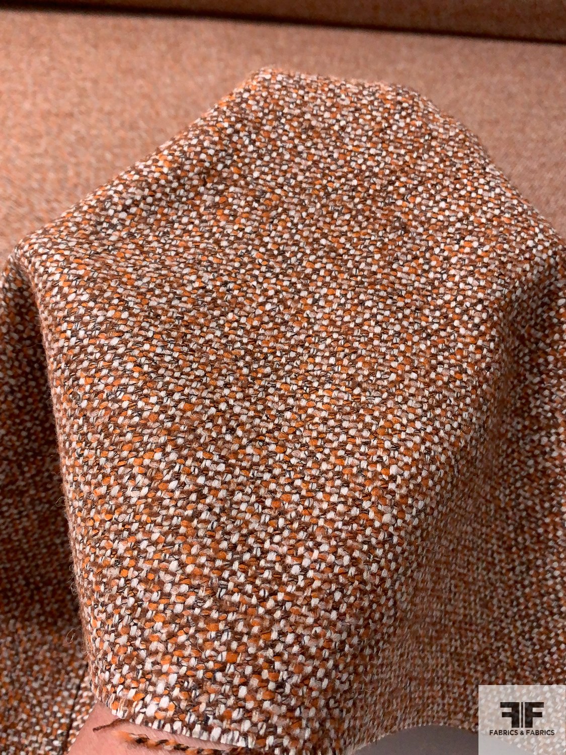 Italian Basic Virgin Wool Blend Ladies Tweed Suiting - Orange / Brown / Light Grey