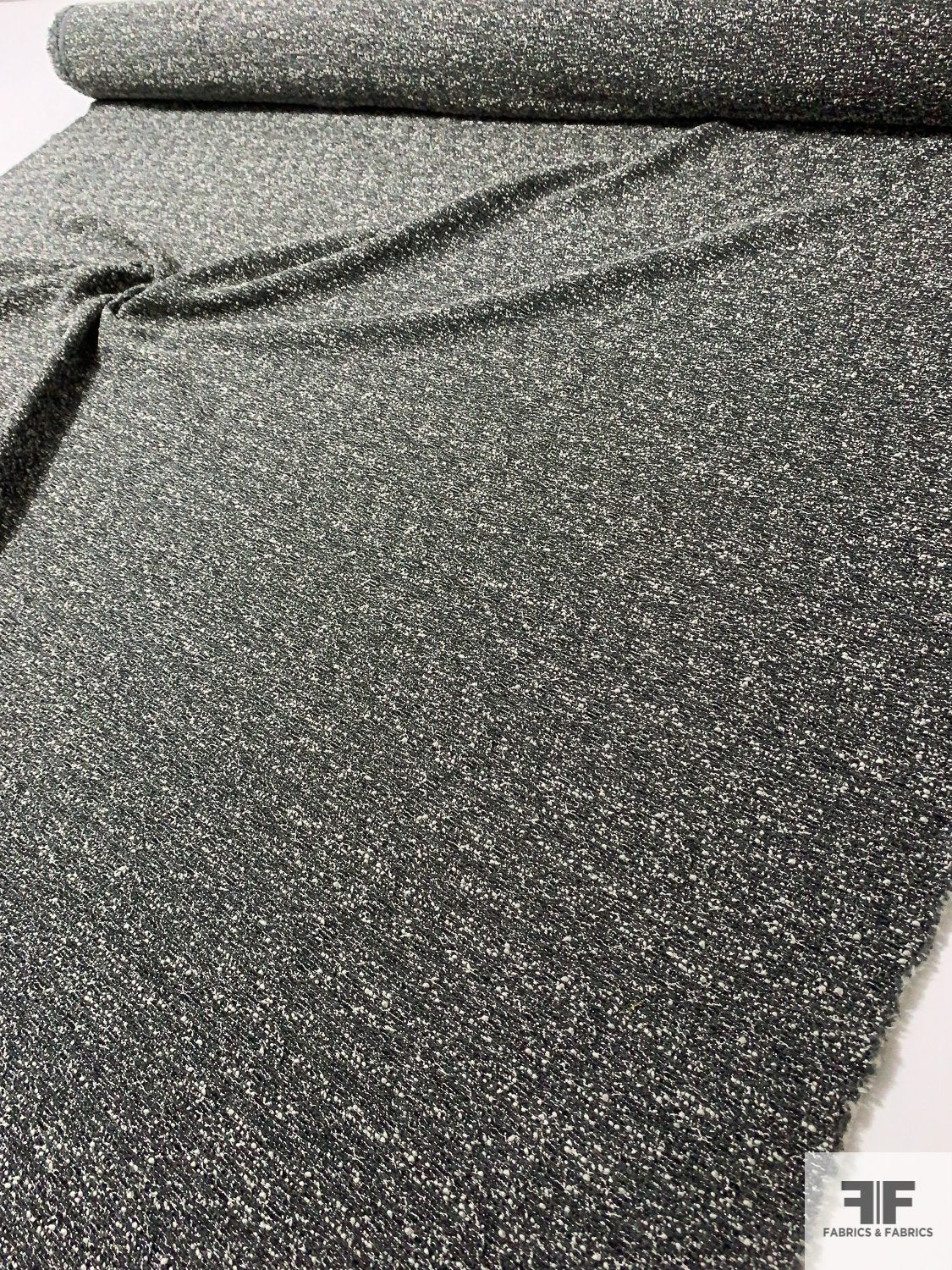 Italian Fancy Ladies Tweed Suiting with Lurex Fibers - Steel Grey / Black / Off-White