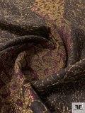 Italian Floral Metallic Embroidered Wool Flannel - Brown / Gold / Magenta