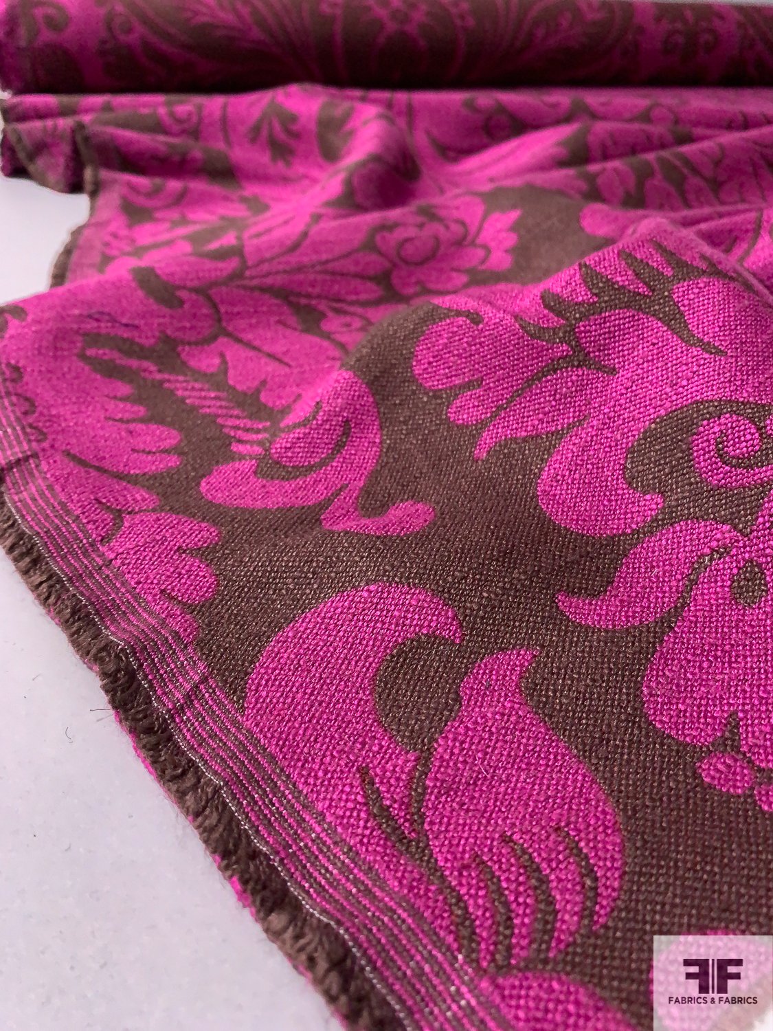Italian LargeScale Damask Reversible Upholstery-Weight Suiting - Magenta / Brown