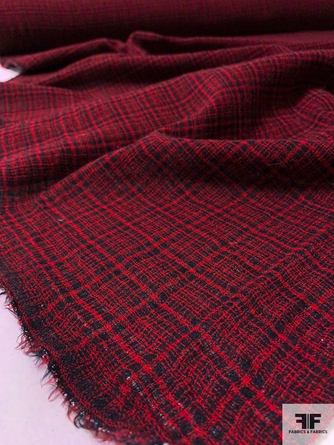 Made in Japan Windowpane Plaid 2-Ply Wool Gauze - Red / Black