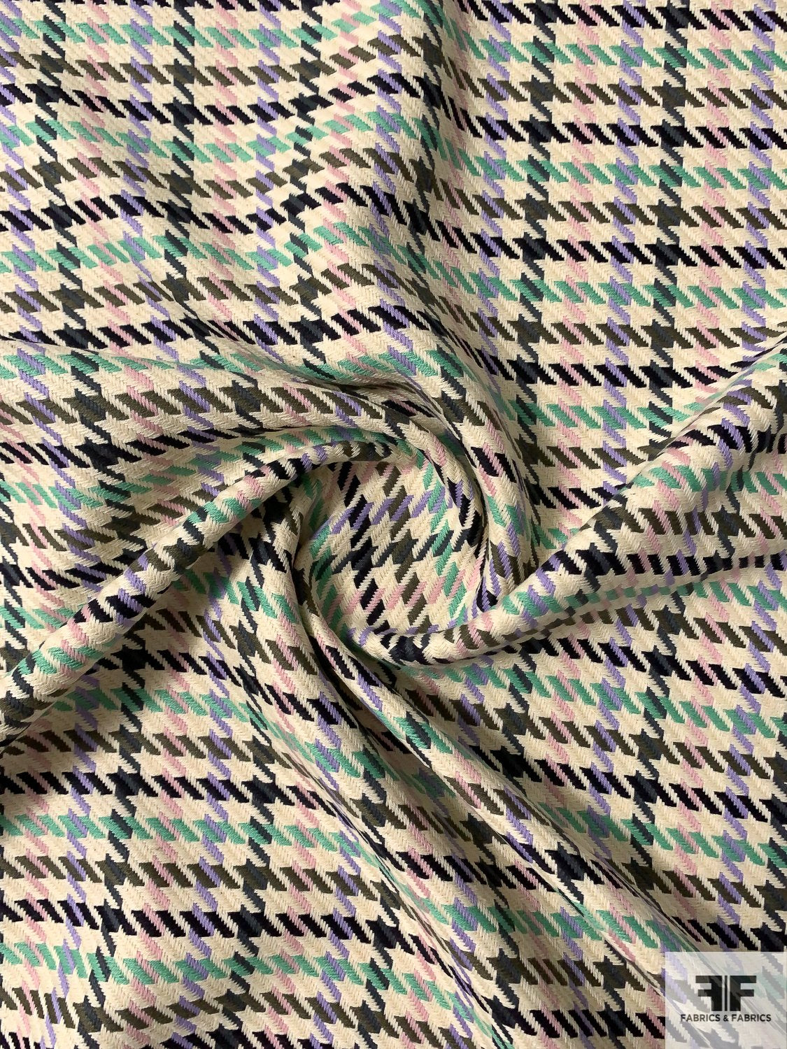 Houndstooth Yarn-Dyed Cotton Ladies Suiting - Cream / Light Pink / Lavender / Sea Green