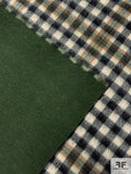 Italian Double-Faced Gingham Plaid and Solid Brushed Wool Coating - Black / Ivory / Brown / Evergreen / Forest Green