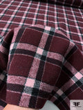 Italian Double-Faced Plaid and Solid Wool Coating - Boysenberry / Black / Light Pink