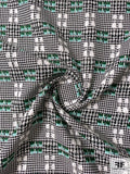 Made in England Houndstooth and Basketweave Novelty Ladies Cotton Suiting - Black / White / Green / Seafoam