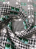 Made in England Houndstooth and Basketweave Novelty Ladies Cotton Suiting - Black / White / Green / Seafoam