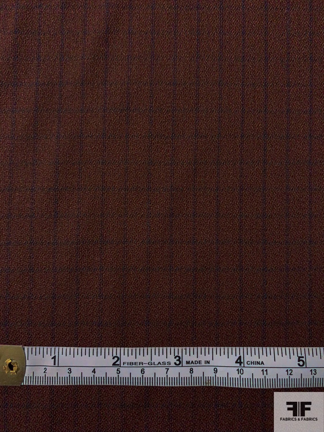 Italian Mini Windowpane Wool Crepe Suiting - Cherry Chesnut Brown / Navy