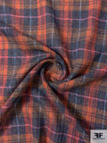 Japanese Plaid Wool Gauze - Burnt Orange / Navy / Ochre / Pink / Blue