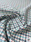 Italian Summery Houndstooth Yarn-Dyed Cotton Suiting - Turquoise / Teal / Dusty Rose / Maroon / Off-White