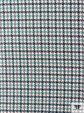 Italian Summery Houndstooth Yarn-Dyed Cotton Suiting - Turquoise / Teal / Dusty Rose / Maroon / Off-White