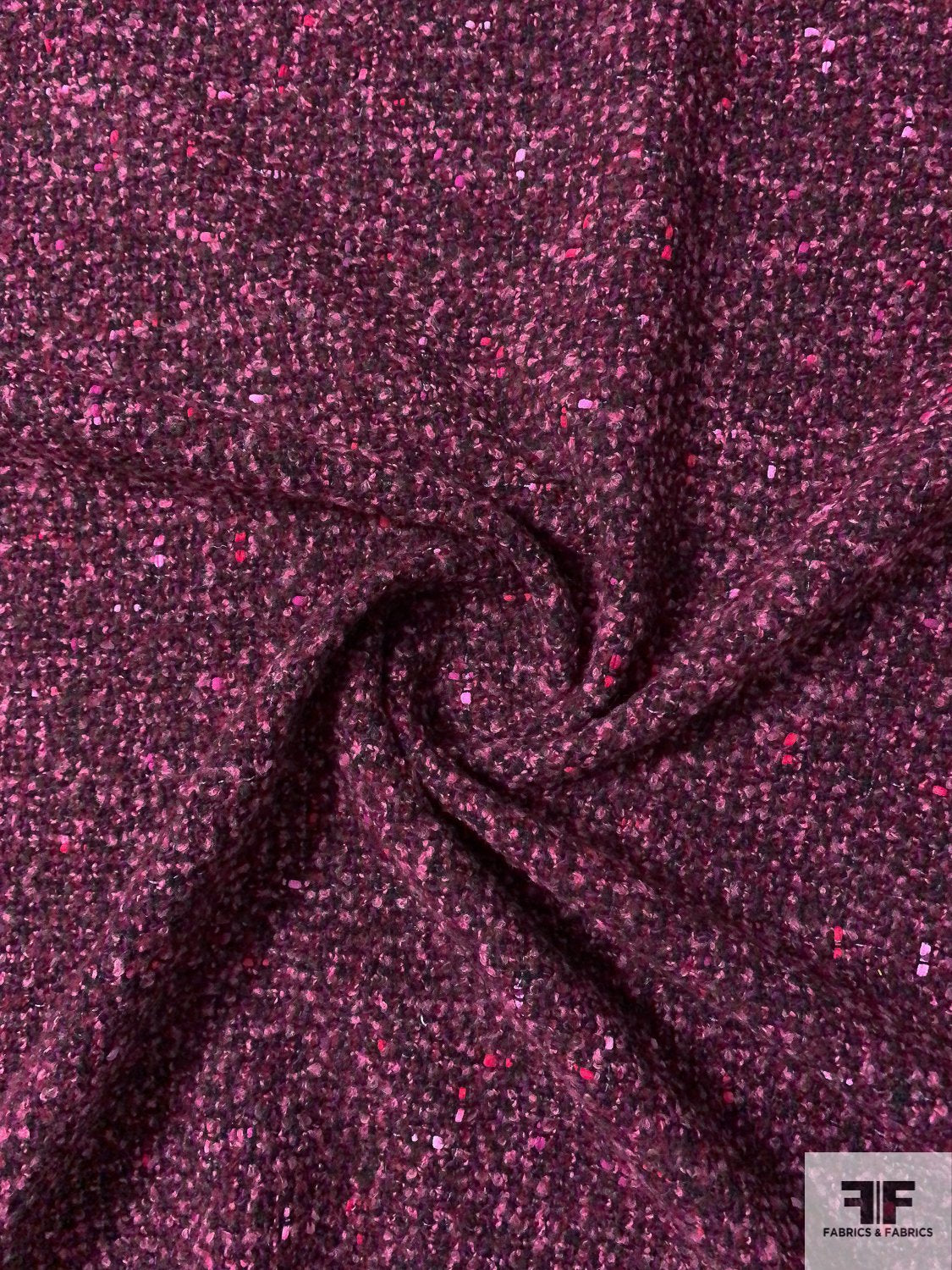 Italian Wool Blend Boucle Jacket Weight Coating - Boysenberry / Pink / Magenta / Black