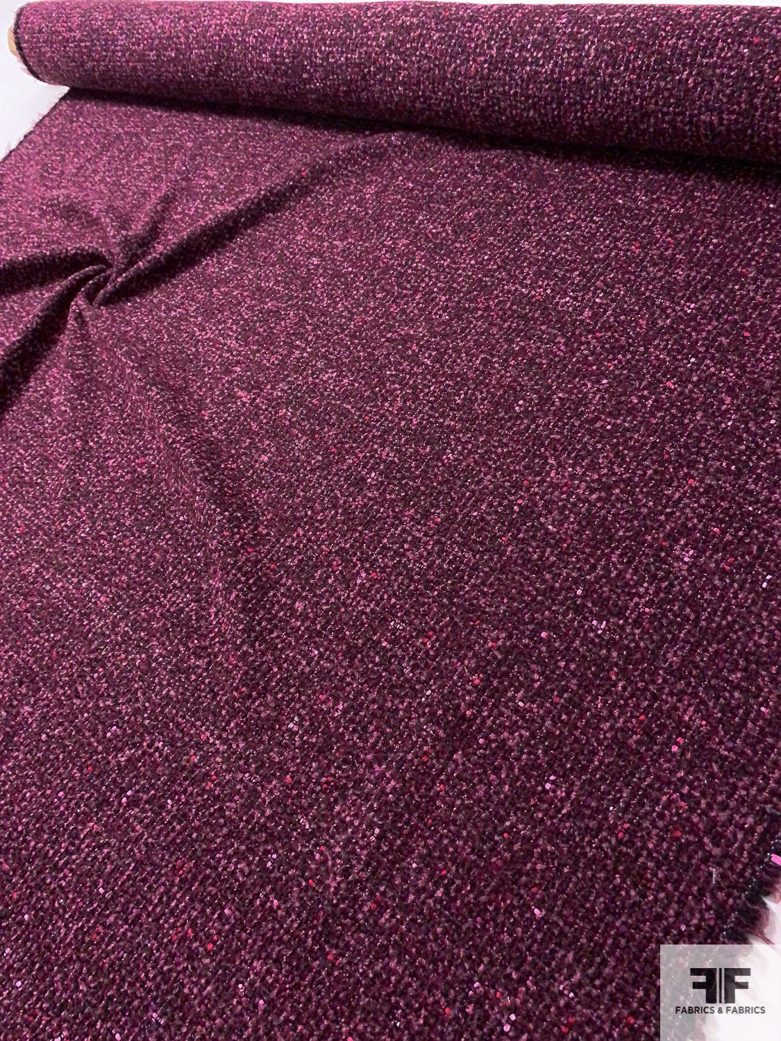 Italian Wool Blend Boucle Jacket Weight Coating - Boysenberry / Pink / Magenta / Black